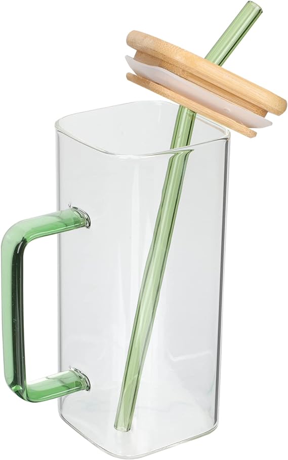 GLASS CUP WITH STRAW/ كأس زجاجي مع غطاء