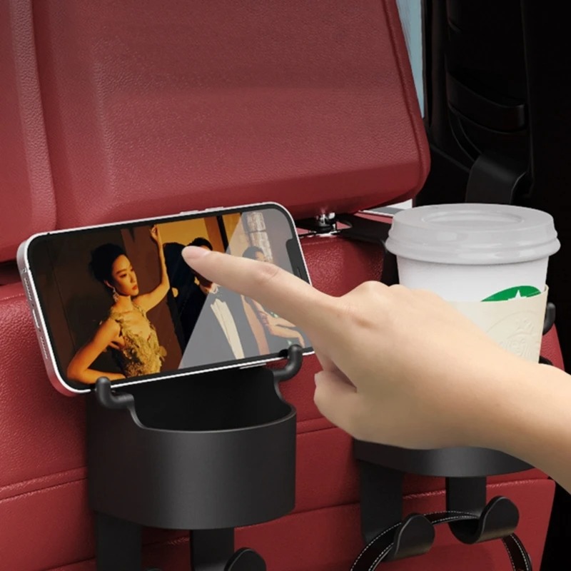 Car headrest seat hook with cup holder