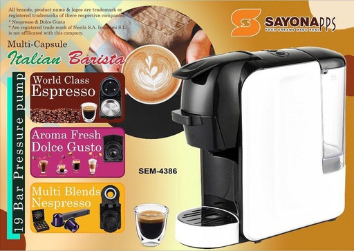 [SEM-4386] SAYONA MULTI-CAPSULE COFFEE MACHINE SEM-4386 / مكينة القهوة الكبسولات 3 في 1